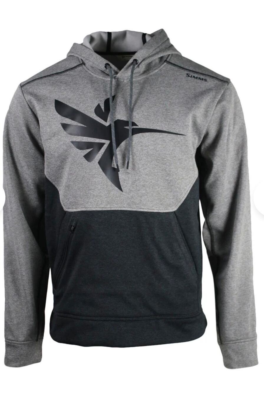 Simms Fishing CX Hoody Mens Large Humminbird Logo Gray Fleece Performance Hoodie